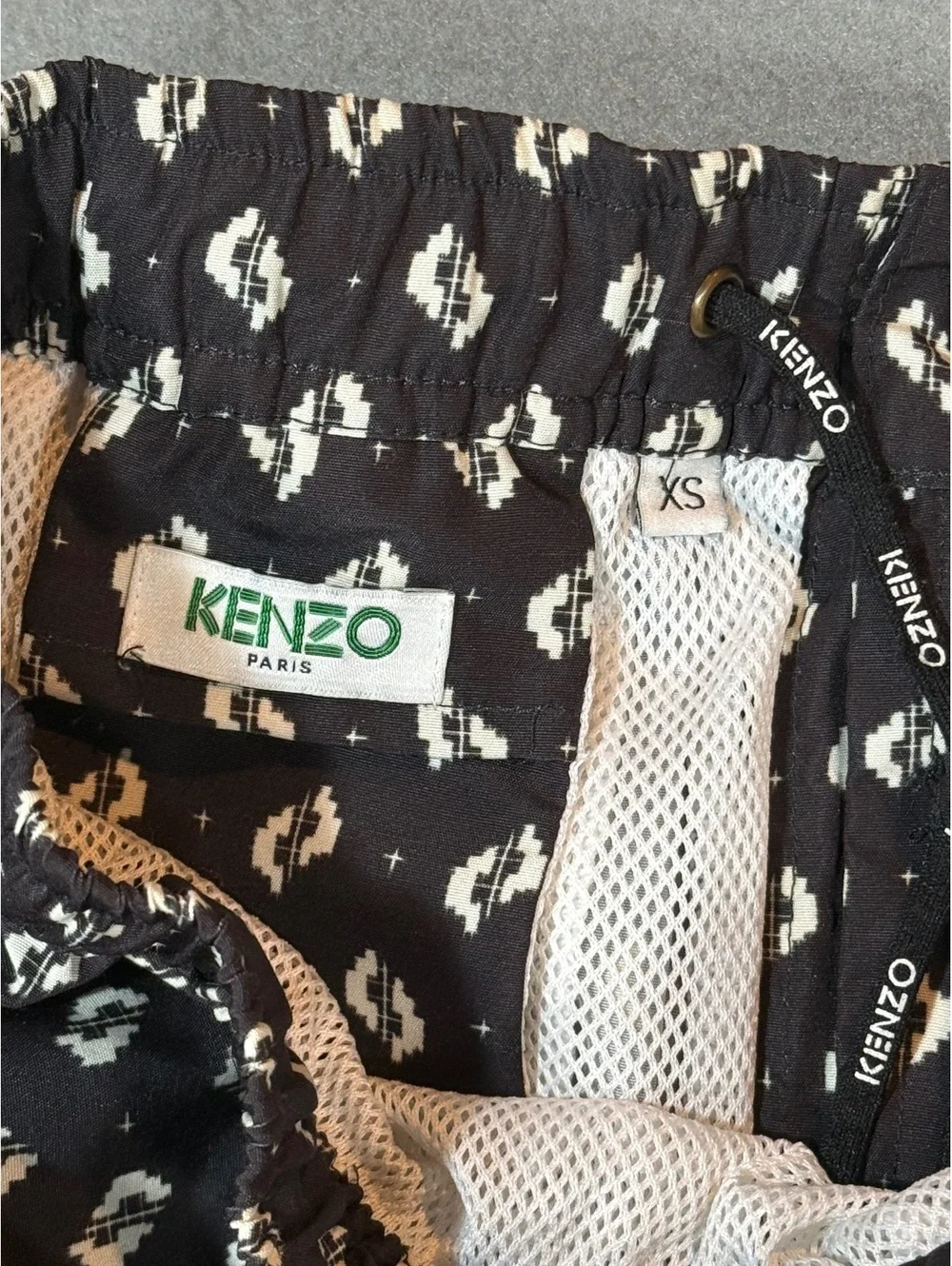 KENZO Paris Men's Black and White Patterned Swim Shorts Size XS